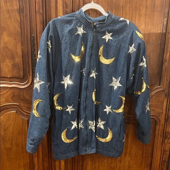 Vintage 1980’s Modi Denim Jacket with Gold Moons and Silver Stars - Picture 3 of 12